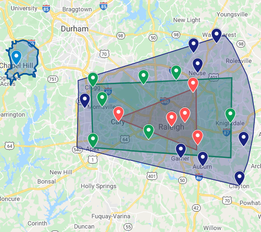 Tip Top Garage Doors - Coverage Area for Chapel hill